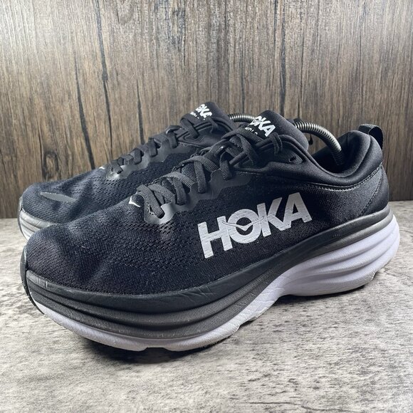 Hoka One One Bondi 8 Running Shoes 1123202 BWHT Black Sneakers Mens Size 11.5 D - Picture 2 of 10